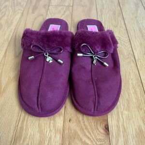 Kate Spade New York Plum Purple Faux Fur Luxury Mob Wife Slippers‎ Slides sz 7